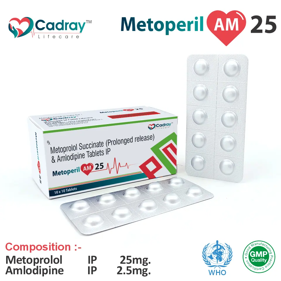 Metoprolol Succinate 25mg + Amlodipine 2.5mg Tablet | Cardiovascular Therapy | Best Price for PCD Pharma Franchise